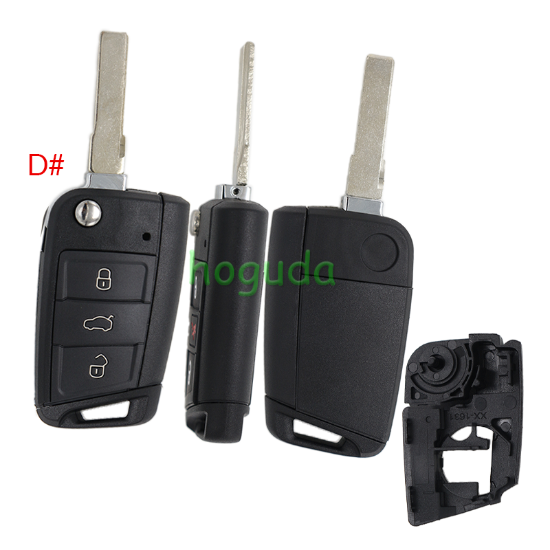 GTL High quality For VW Golf 7 MQB 3/4 button flip remote key blank with HU66 key blade