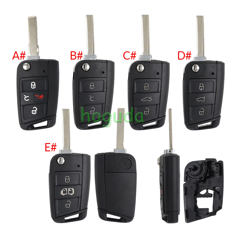 GTL High quality For VW Golf 7 MQB 3/4 button flip remote key blank with HU162T key blade