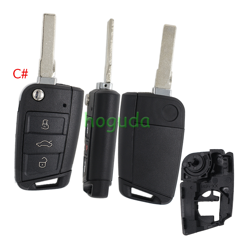 GTL High quality For VW Golf 7 MQB 3/4 button flip remote key blank with HU66 key blade