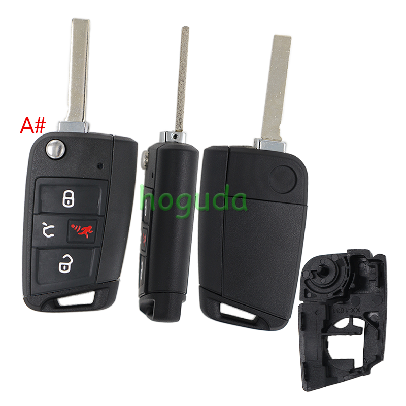 GTL High quality For VW Golf 7 MQB 3/4 button flip remote key blank with HU162T key blade