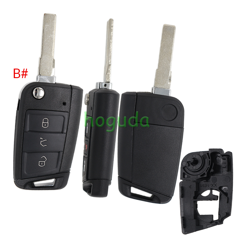 GTL High quality For VW Golf 7 MQB 3/4 button flip remote key blank with HU66 key blade