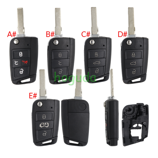 GTL High quality For VW Golf 7 MQB 3/4 button flip remote key blank with HU66 key blade