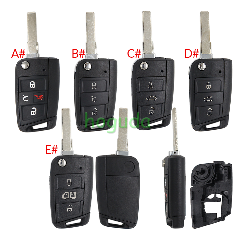 GTL High quality For VW Golf 7 MQB 3/4 button flip remote key blank with HU66 key blade