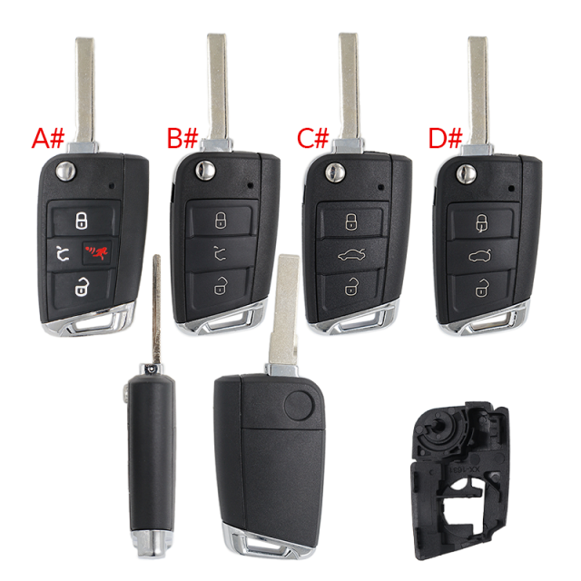 GTL High quality For VW Golf 7 MQB 3/4 button flip remote key blank with HU162T key blade