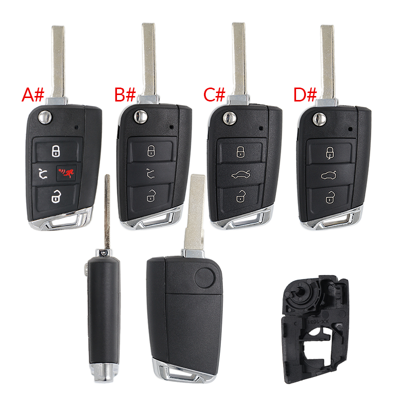 GTL High quality For VW Golf 7 MQB 3/4 button flip remote key blank with HU162T key blade