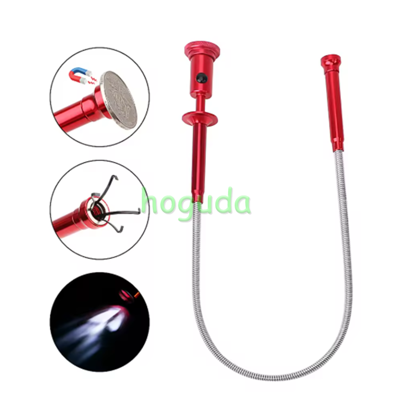 Magnetic Long Spring Grip Magnet + 4 Claw + LED Light Flexible Pick Up Tool Sewer Cleaning Pickup Tools Home Toilet Gadget