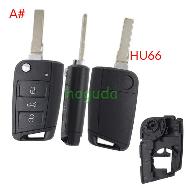 For VW Golf7 3 button remote key shell with HU66 blade/HU162T