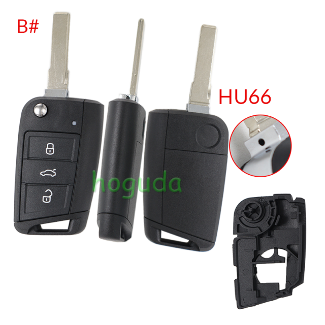 For VW MQB 3 button remote key shell with HU66/HU162T Blade ,The pin hole like the original key shell