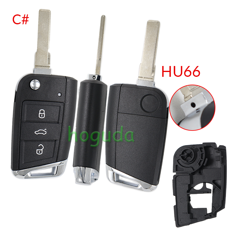 For VW MQB 3 button remote key shell with HU66/HU162T Blade ,The pin hole like the original key shell