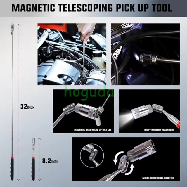 26PCS Car Tool Kit with Pin Puller, Puller Hook, Air Wedge &amp; Magnetic Pickup Tool with Flashlight