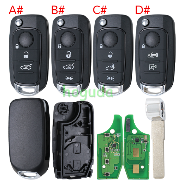 For Fiat Egea 500X tipo 4 button Flip remote key Megamos  AES MQB48 chip 433mhz SIP22 blade