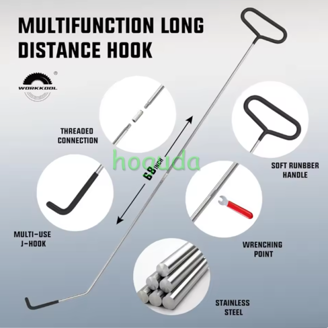 26PCS Car Tool Kit with Pin Puller, Puller Hook, Air Wedge &amp; Magnetic Pickup Tool with Flashlight