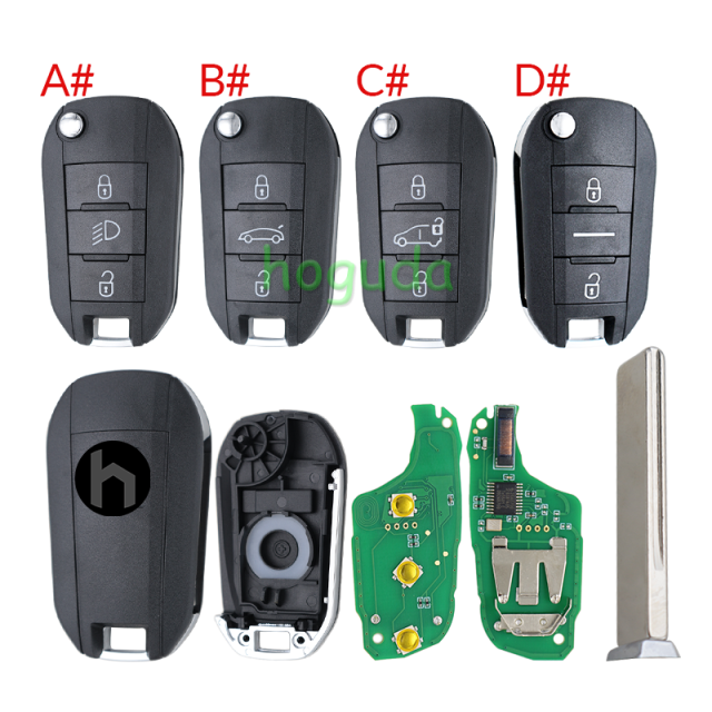 For Peugeot 3 button remote keys chip PCF 7941(TITAG2) 46 chip with HU83 blade 434MHZ HELLA 5FA010 353-20 CMIIT ID:2013DJ0113   9807343377 00