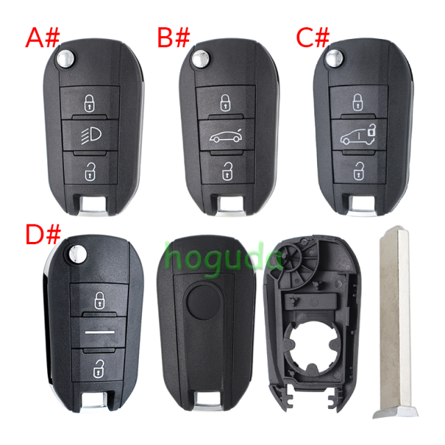 For Peugeot 3 button remote  Key Shell with VA2 307 blade EU version