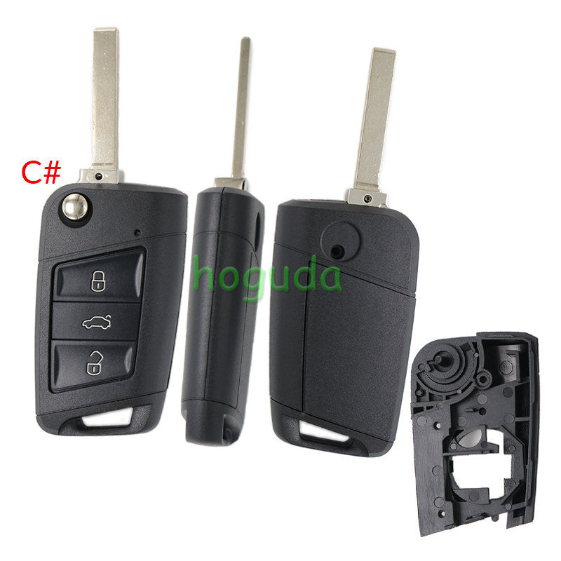 For VW 3 button flip remote key blank with HU162T /HU66