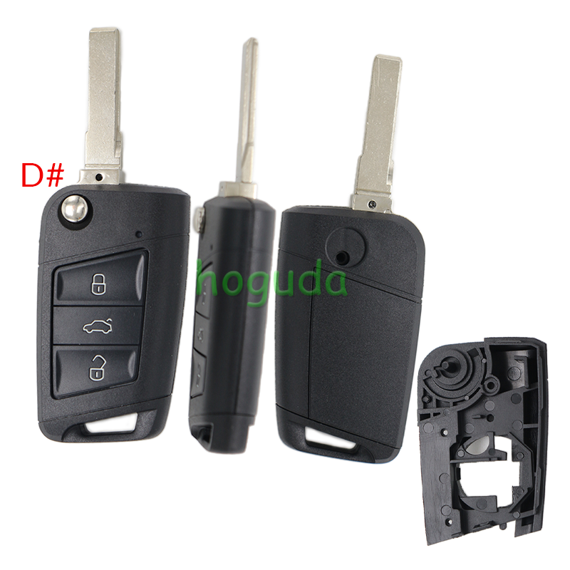 For VW 3 button flip remote key blank with HU162T /HU66