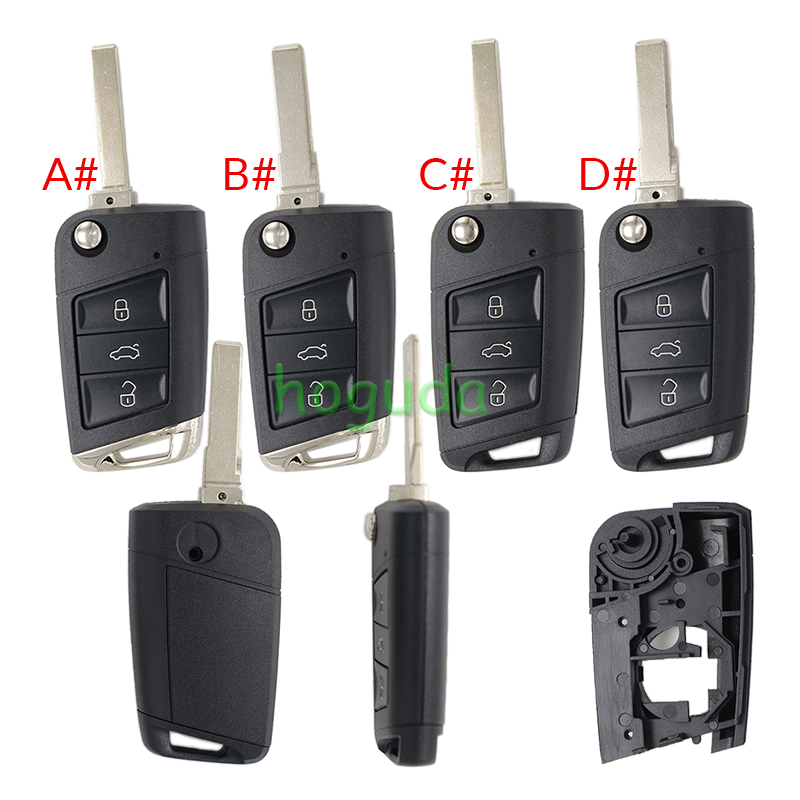 For VW 3 button flip remote key blank with HU162T /HU66