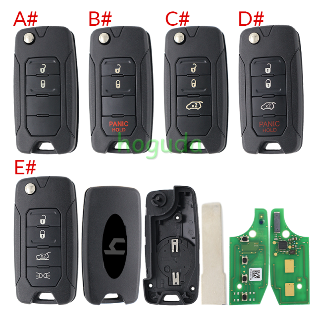 For Original Chrysler/Jeep 4 button flip remote key 434mhz with Megamos 48 AES chip with original PCB