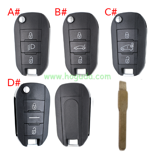 For Peugeot 3 button remote  Key Shell with blade EU version