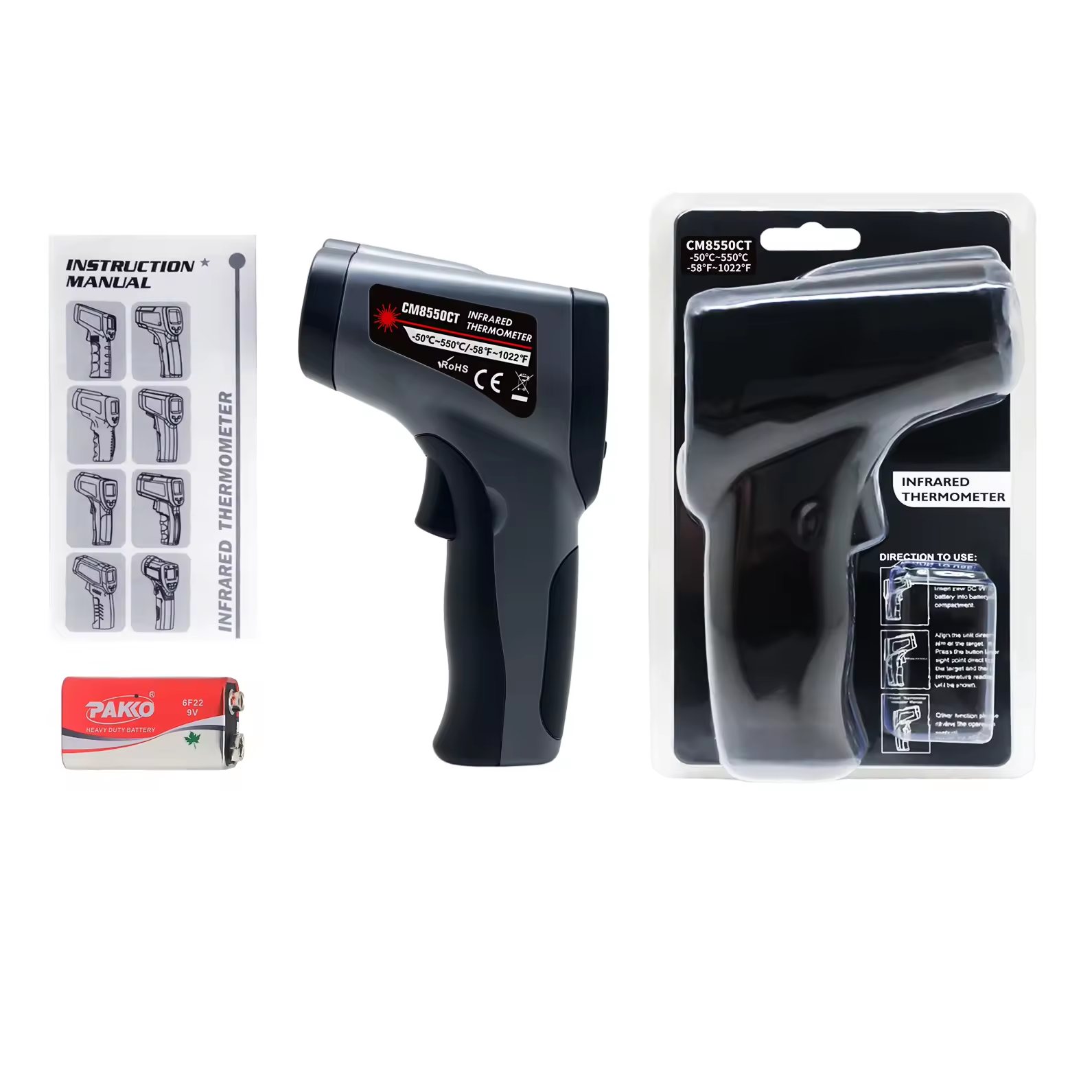 -50℃ to 380℃ / 550℃ Infrared Thermometer