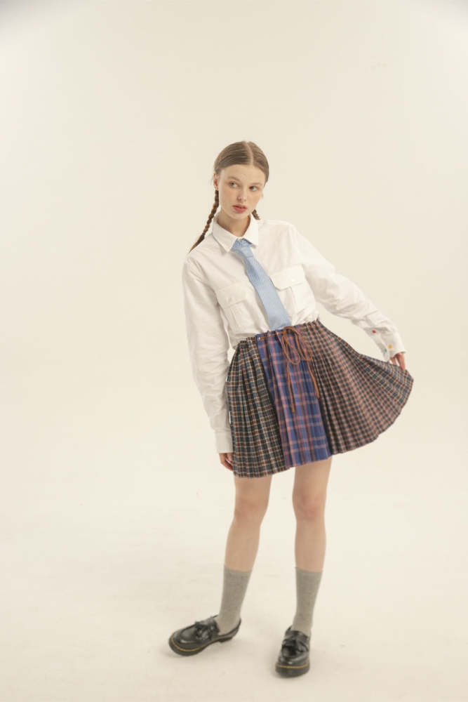 Heart Beckon cotton plaid Mini shirt 603035