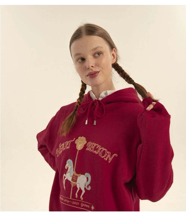 Heart Beckon Embroidered Cotton Sweatshirt 603003 women hoodie