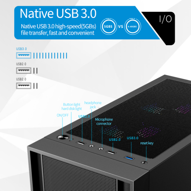 Hot Selling Full Tower ATX Case PC Gaming Computer with Aluminum Material and Low MOQ Factory Price