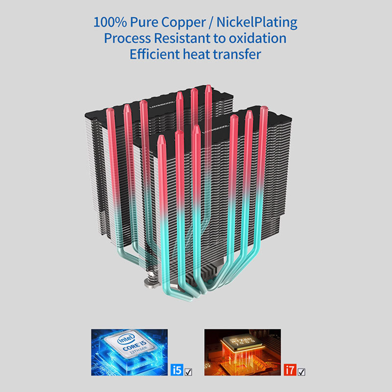 2-Fan 6-Heat Pipe Double Tower CPU Cooler Air Heatsink PC Radiator with Fluid Bearing for Intel LGA 2011 X79 X99 AMD Computer