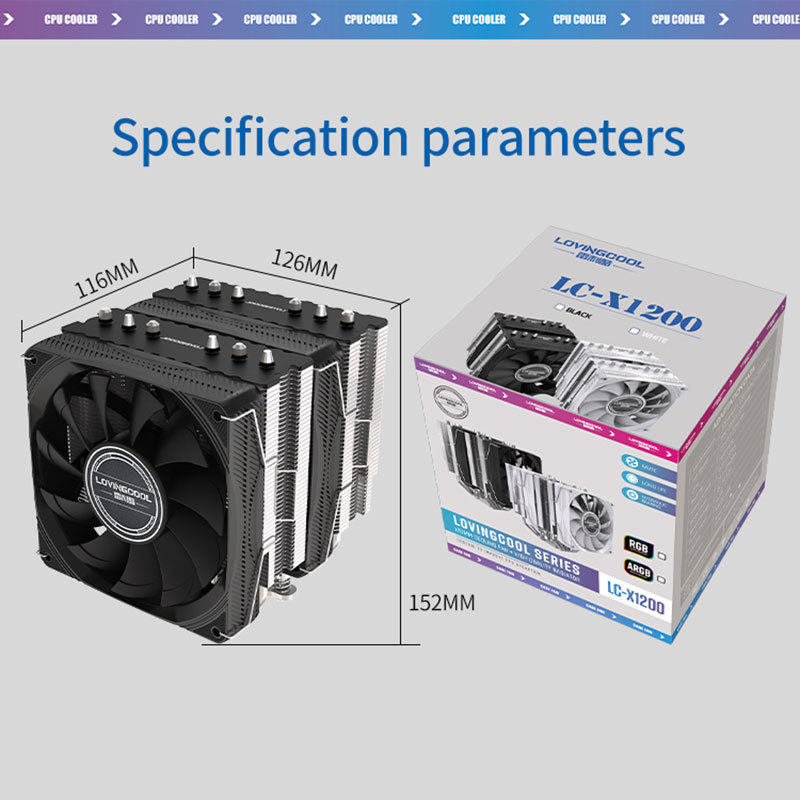2-Fan 6-Heat Pipe Double Tower CPU Cooler Air Heatsink PC Radiator with Fluid Bearing for Intel LGA 2011 X79 X99 AMD Computer