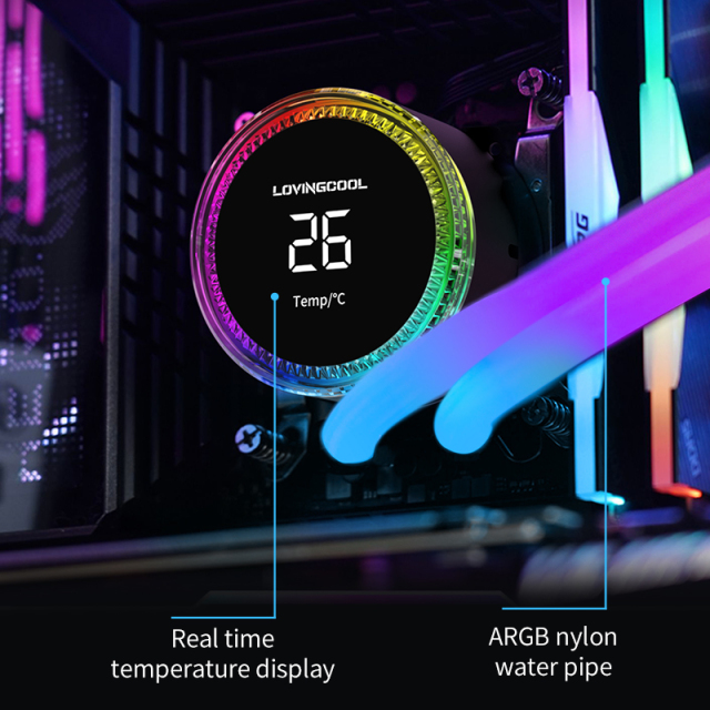 240mm RGB Liquid CPU Cooler with Copper Heatsink Temperature Display Screen LCD 12V Rated Air Type Water Cooling