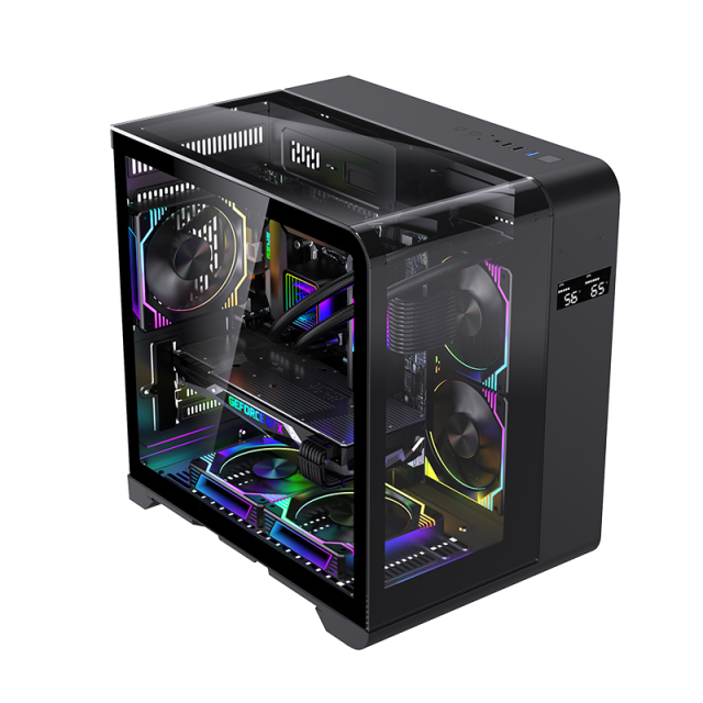 Custom Gaming PC Computer Case Bag Tempered Glass Mid Tower MATX Desktop PC Game Case with LCD Temperature Display