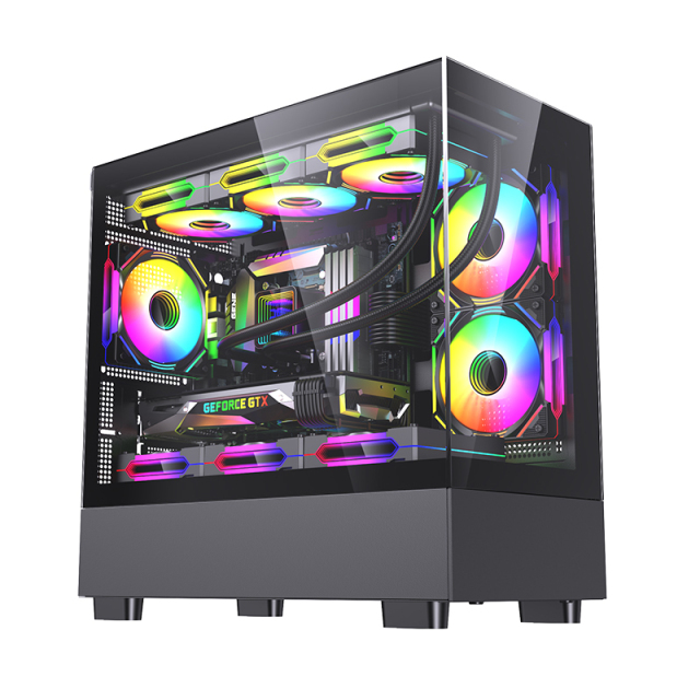 Factory Custom Logo PC Case Gaming Computer Tempered Glass M-ATX Tower PC Case For Desktop with 120mm RGB Fans