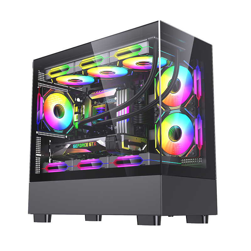 Factory Custom Logo PC Case Gaming Computer Tempered Glass M-ATX Tower PC Case For Desktop with 120mm RGB Fans