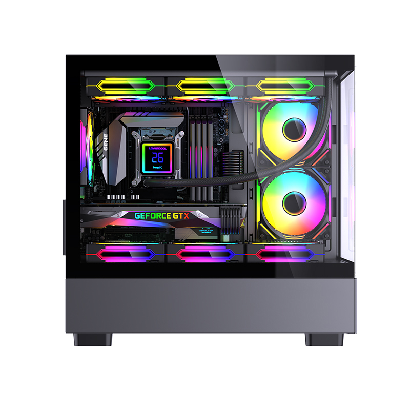 Factory Custom Logo PC Case Gaming Computer Tempered Glass M-ATX Tower PC Case For Desktop with 120mm RGB Fans