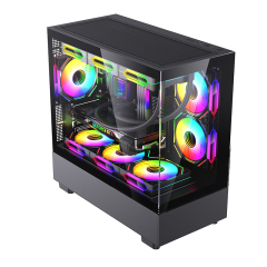 Factory Custom Logo PC Case Gaming Computer Tempered Glass M-ATX Tower PC Case For Desktop with 120mm RGB Fans