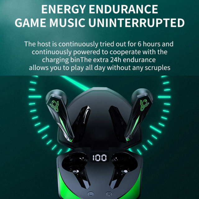 Game Mode True Wireless Earphones Low Latency Cool LED Light HD Voice Stereo Sound Sports Waterproof Headphones Earbuds