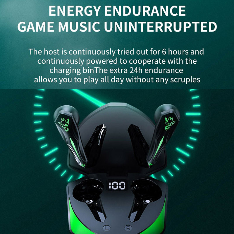 Game Mode True Wireless Earphones Low Latency Cool LED Light HD Voice Stereo Sound Sports Waterproof Headphones Earbuds