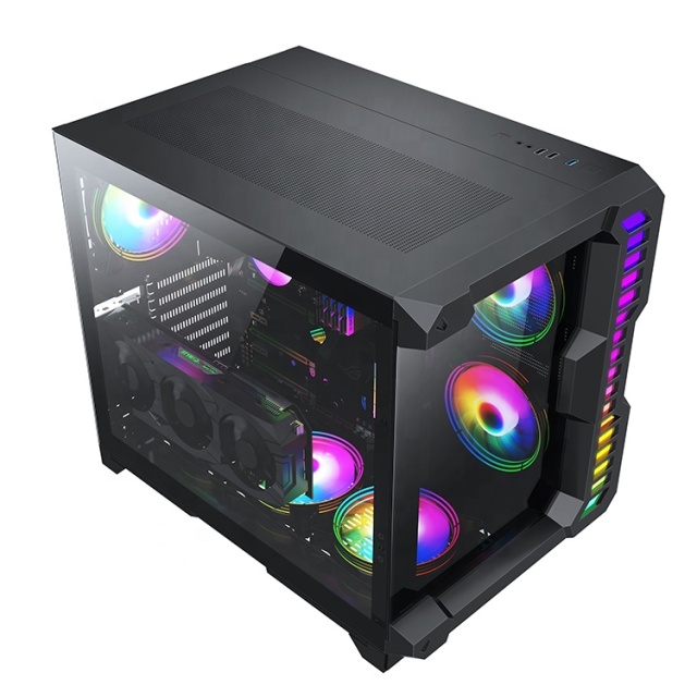 Pc Case Cube Computer Cases Gaming Desktop Newest Latest Style Wide Body ARGB Light Strip Gaming Pc ATX Glass Stock Mid Tower