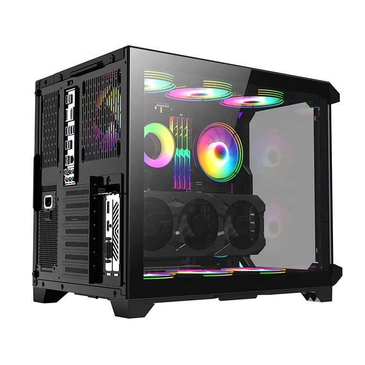 Pc Case Cube Computer Cases Gaming Desktop Newest Latest Style Wide Body ARGB Light Strip Gaming Pc ATX Glass Stock Mid Tower