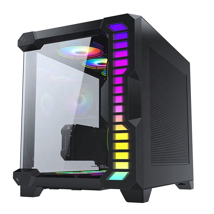 Pc Case Cube Computer Cases Gaming Desktop Newest Latest Style Wide Body ARGB Light Strip Gaming Pc ATX Glass Stock Mid Tower