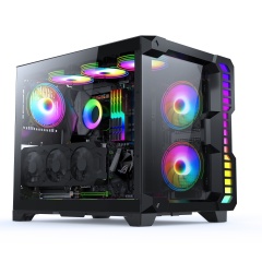 Pc Case Cube Computer Cases Gaming Desktop Newest Latest Style Wide Body ARGB Light Strip Gaming Pc ATX Glass Stock Mid Tower