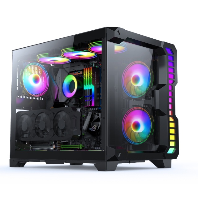 Pc Case Cube Computer Cases Gaming Desktop Newest Latest Style Wide Body ARGB Light Strip Gaming Pc ATX Glass Stock Mid Tower