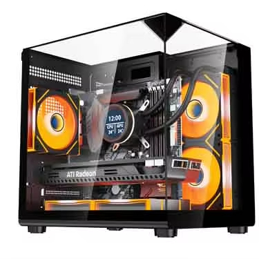 MATX Esport Gaming Chassis 7-fan Panoramic Lighting Effect 2 Sided Tempered Glass Mid Tower Desktop Computer Case in Stock