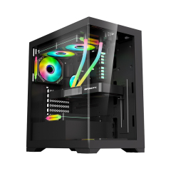 Full Tower Pc Case Gaming Computer Hardware Panel Water Cooler Software Tempered Glass ATX Pc Black Stock
