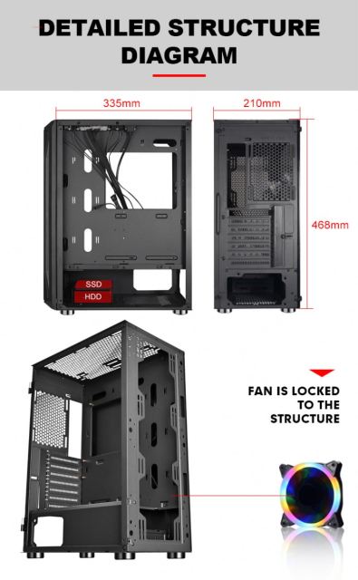 New Arrival Atx Chassis Tempered Glass Panel Mid Tower ATX Gaming Pc case Casing