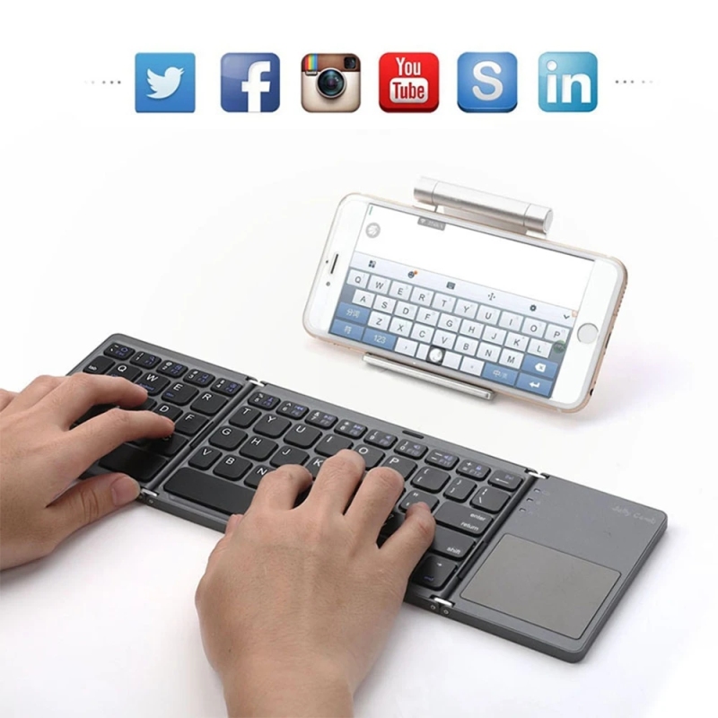 Mini Wireless Keyboard With Touchpad BT Office Portable Magnetic Triple Folding Keyboard for Windows Android IOS iPad Phone