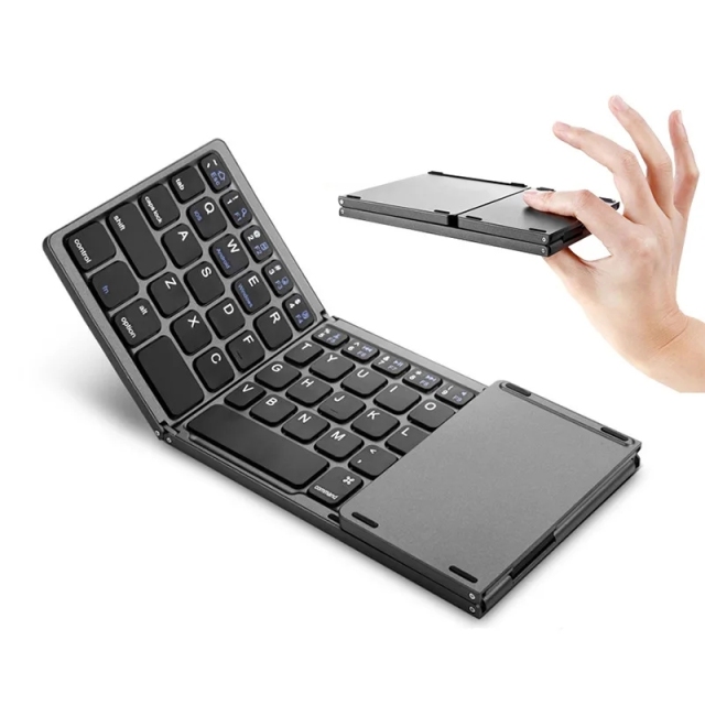 Mini Wireless Keyboard With Touchpad BT Office Portable Magnetic Triple Folding Keyboard for Windows Android IOS iPad Phone