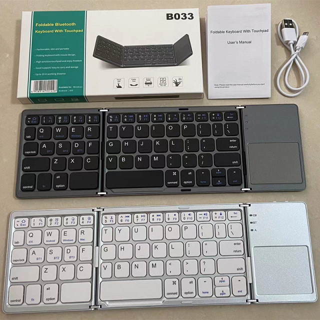 Mini Wireless Keyboard With Touchpad BT Office Portable Magnetic Triple Folding Keyboard for Windows Android IOS iPad Phone
