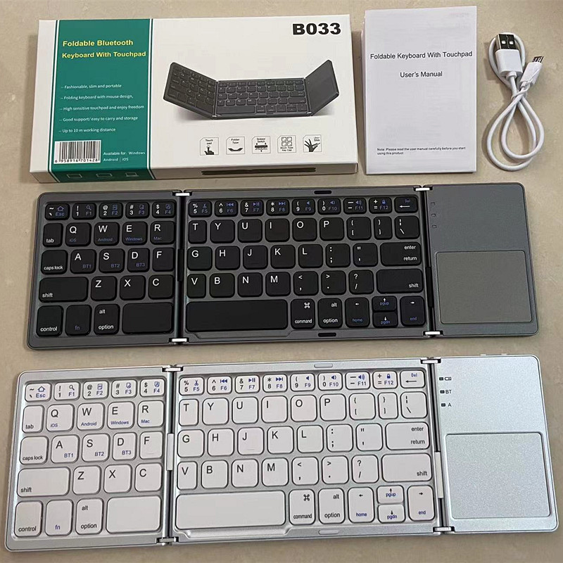 Mini Wireless Keyboard With Touchpad BT Office Portable Magnetic Triple Folding Keyboard for Windows Android IOS iPad Phone