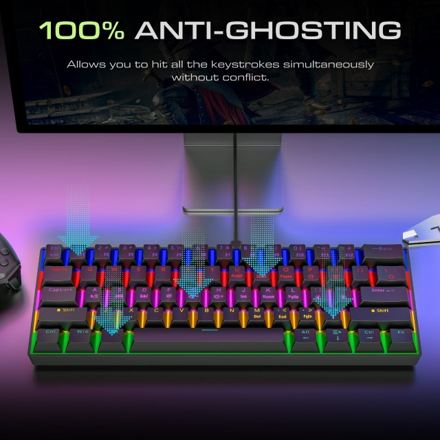 60 Percent Mechanical Keyboard 60% Mini Portable Computer Compact Gamer Keyboard Blue Switch Gaming Keyboard RK61